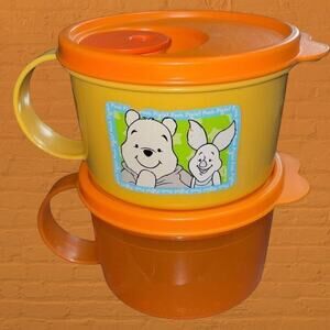 Lot of 2 Tupperware Disney Microwave Soup Mugs Winnie Pooh Piglet 16oz 3155A